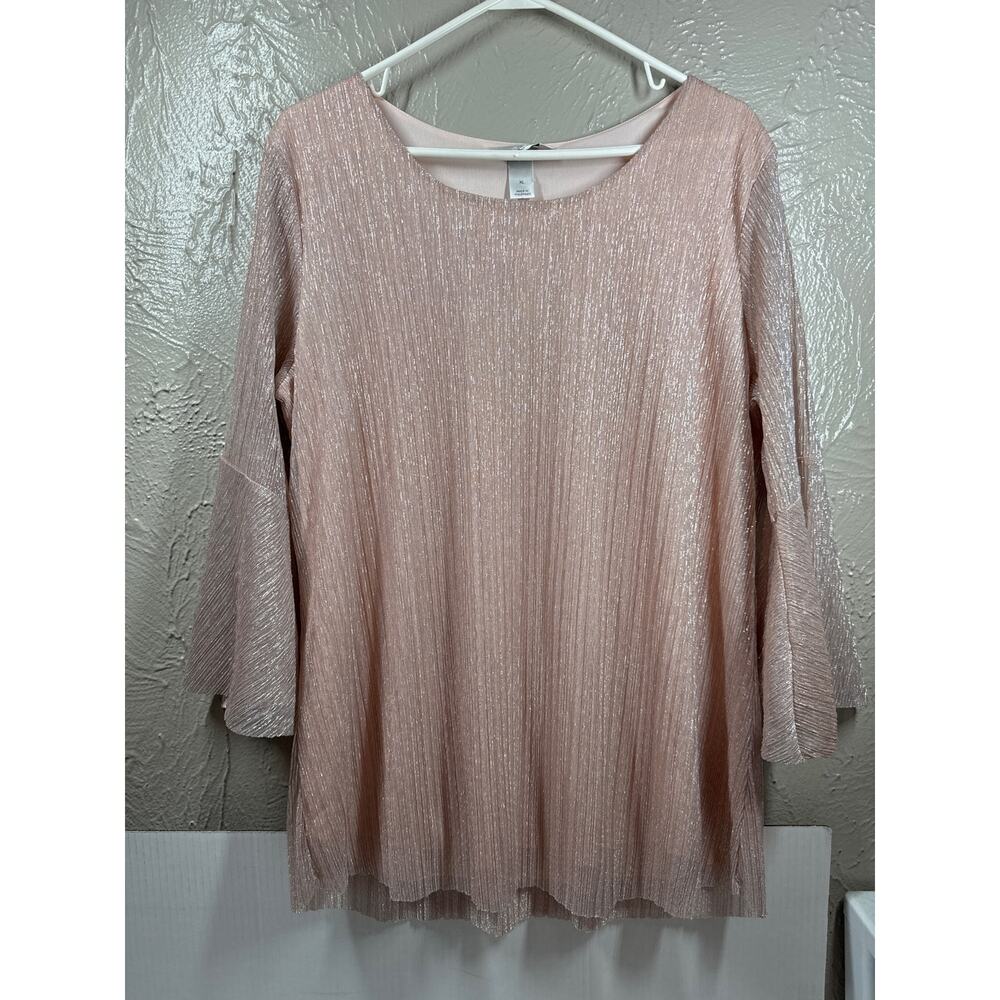 Christopher & Banks Blouse Women's Pink Metallic‎ Thread 3/4 Bell Sleeve Size XL